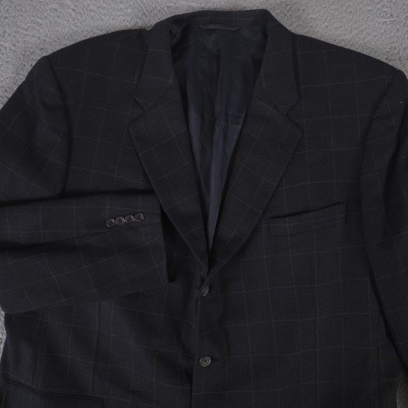 Hickey Freeman Sport Coat Men 50 Long Black Windowpane Silk Blazer Preppy Office